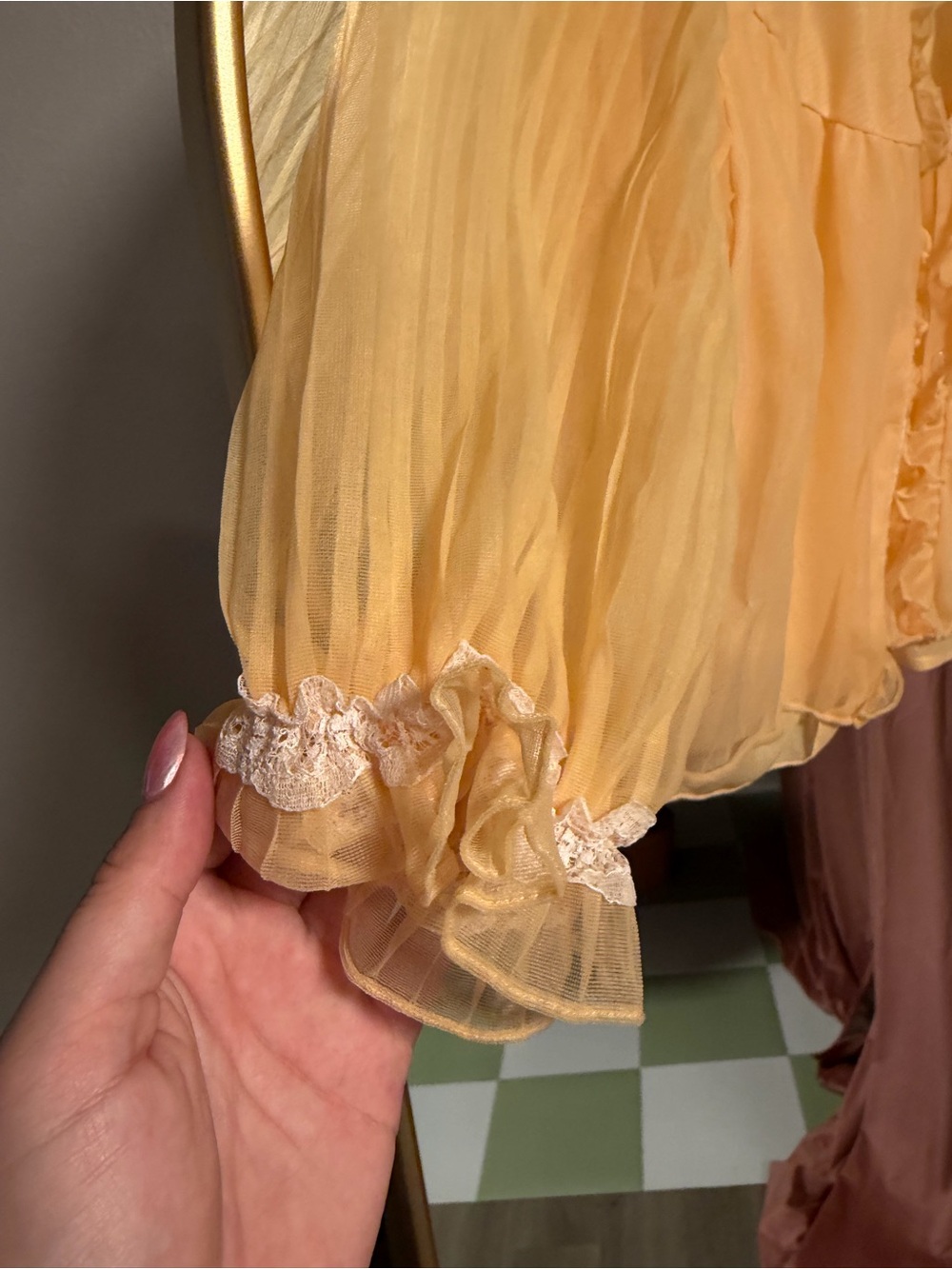 Sheer Ruffle-Trim Yellow Blouse - Picture 2 of 4